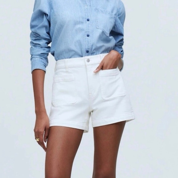 MADEWELL High Rise Sailor Shorts in White Denim - 29
